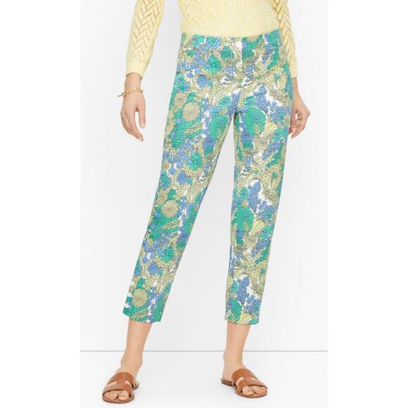 Talbots Pants - Talbots Perfect Crop Pants size 16 Green Blue Yellow Floral Print Capri NWT